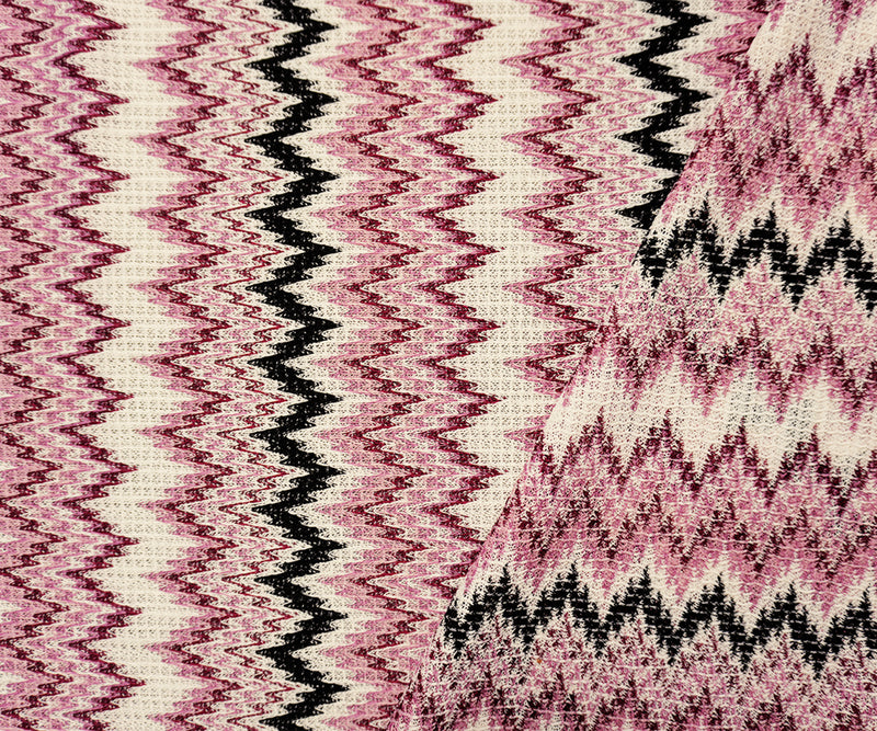 Purple-White-Multi Poly Chevron Crochet Lace Novelty Knit Fabric