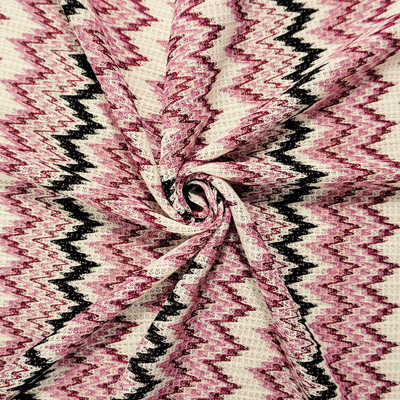 Purple-White-Multi Poly Chevron Crochet Lace Novelty Knit Fabric