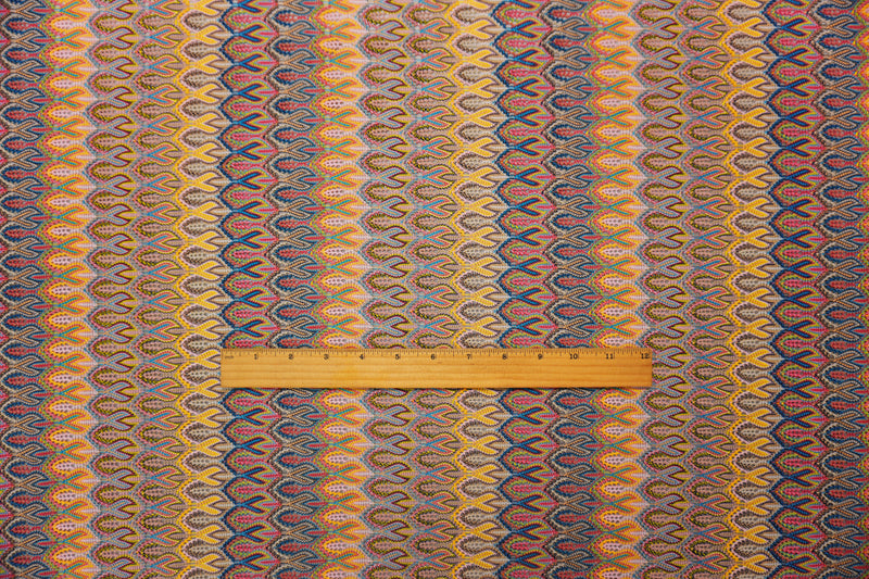 Yellow-Pink-Multi Poly Ogee Crochet Lace Novelty Knit Fabric