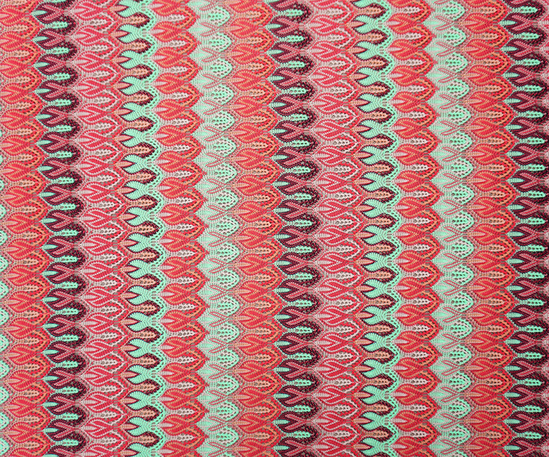 Red-Green-Multi Poly Ogee Crochet Lace Novelty Knit Fabric