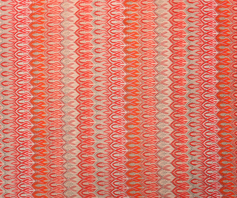 Orange-Red-Multi Poly Ogee Crochet Lace Novelty Knit Fabric