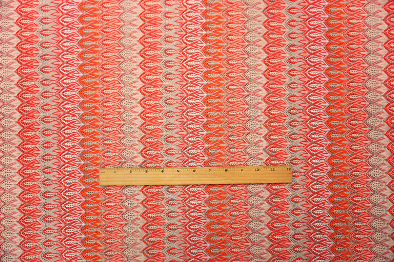 Orange-Red-Multi Poly Ogee Crochet Lace Novelty Knit Fabric