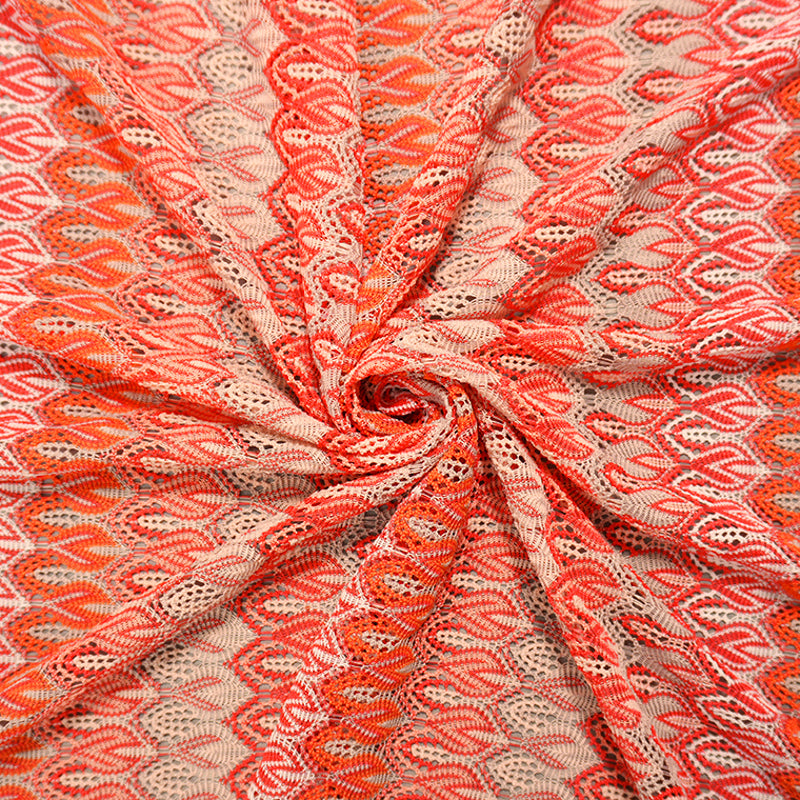 Orange-Red-Multi Poly Ogee Crochet Lace Novelty Knit Fabric