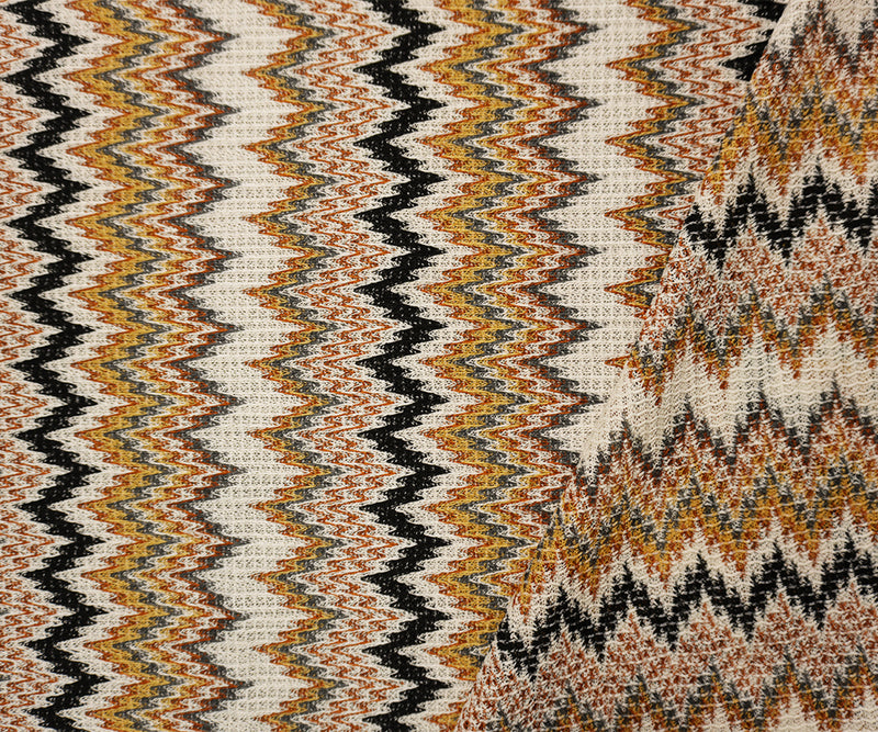 Brown-Multi Poly Stretch Chevron Crochet Lace Novelty Knit Fabric