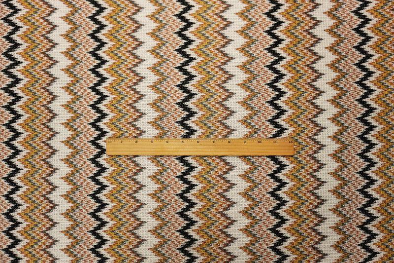 Brown-Multi Poly Stretch Chevron Crochet Lace Novelty Knit Fabric