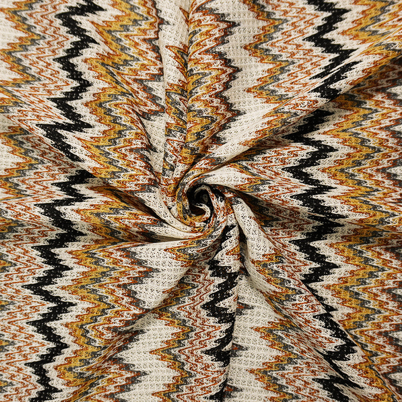 Brown-Multi Poly Stretch Chevron Crochet Lace Novelty Knit Fabric