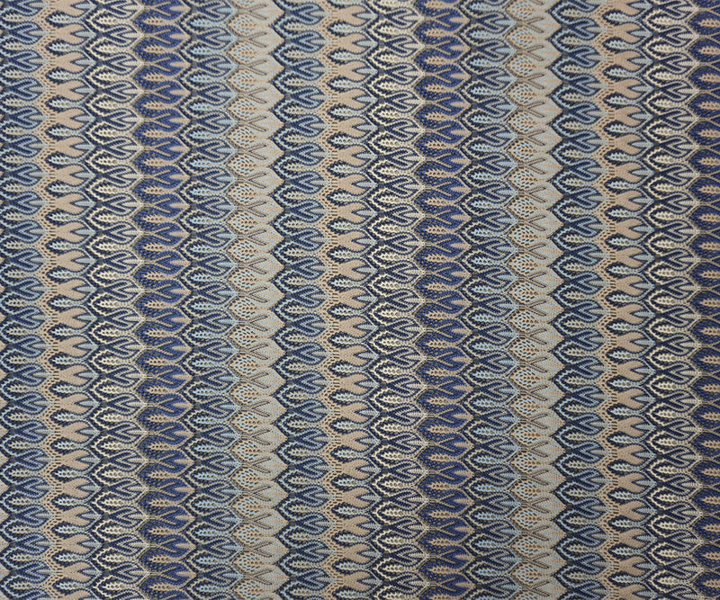 Blue-Taupe-Multi Poly Ogee Crochet Lace Novelty Knit Fabric