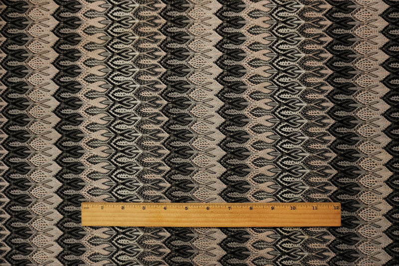 Black-Beige-Gray Poly Ogee Crochet Lace Novelty Knit Fabric