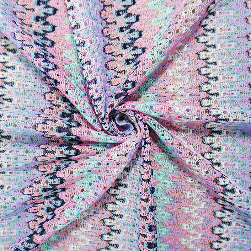Purple-Pink-Multi Poly Crochet Lace Novelty Knit Fabric
