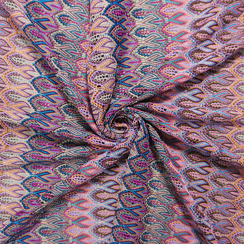 Purple-Multi Poly Ogee Crochet Lace Novelty Knit Fabric