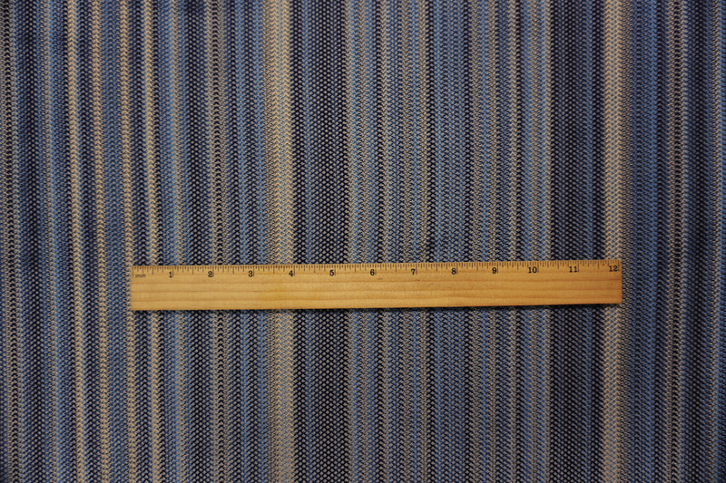 Blue-Navy-Gray Poly Stripe Crochet Lace Novelty Mesh Knit Fabric