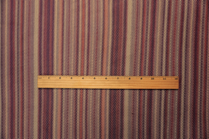 Red-Brown-Multi Poly Stripe Crochet Lace Novelty Mesh Knit Fabric