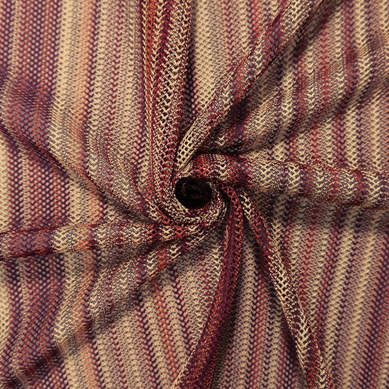 Red-Brown-Multi Poly Stripe Crochet Lace Novelty Mesh Knit Fabric