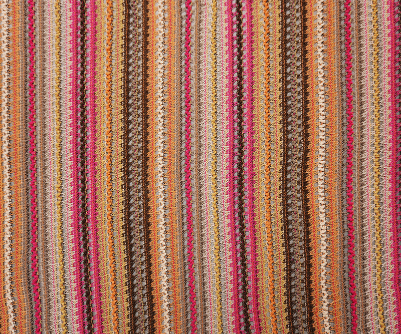 Brown-Orange-Multi Poly Stripe Crochet Lace Novelty Knit Fabric