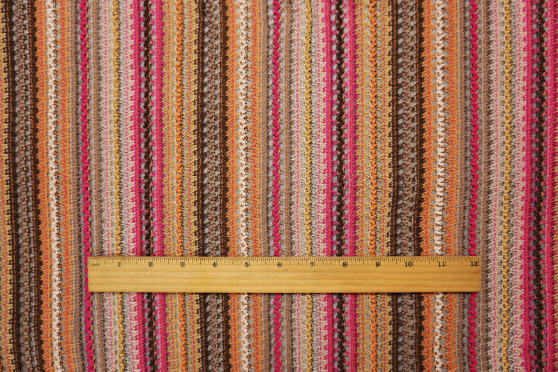 Brown-Orange-Multi Poly Stripe Crochet Lace Novelty Knit Fabric