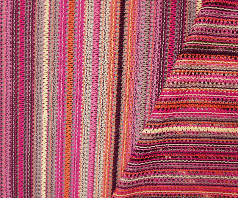 Pink-Multi Poly Stripe Crochet Lace Novelty Knit Fabric