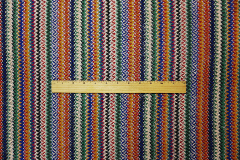 Green-Blue-Muilti Poly Stripe Crochet Open-Lace Novelty Knit Fabric