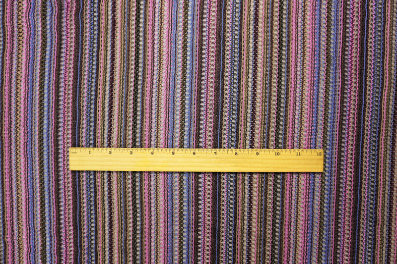 Purple-Brown-Multi Poly Stripe Crochet Lace Novelty Knit Fabric