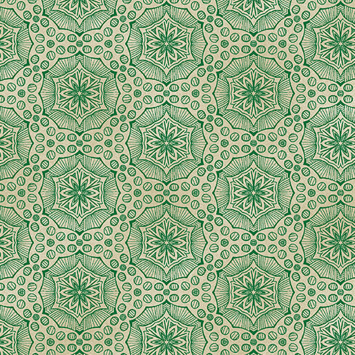Bubbalon Emerald/Sand Ground Works Cotton 44"/45" Fabric Per Yard