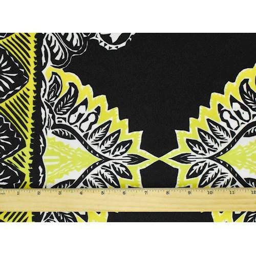 1 1/8 YD PC-Yellow/Black Abstract Baroque Print Faille Fabric