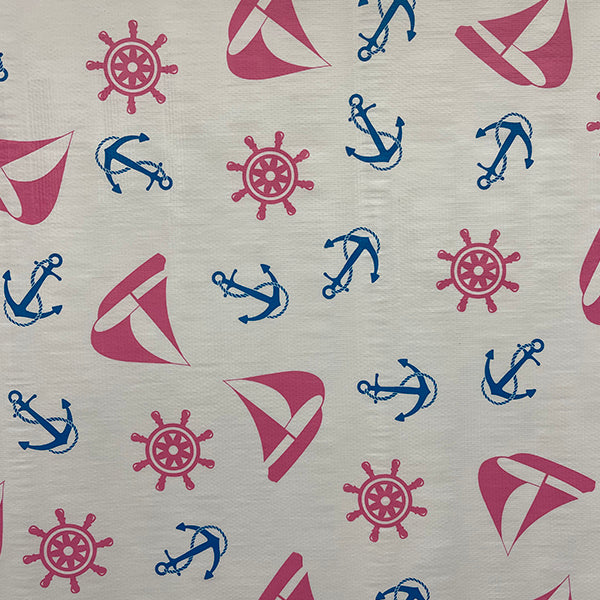 Pink Nautical Oilcloth Fabric - Reorderable