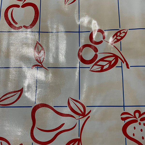 Red Blue Peach Check Oilcloth Fabric - Reorderable