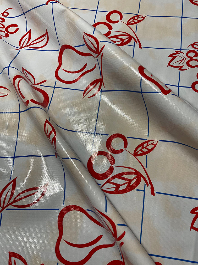 Red Blue Peach Check Oilcloth Fabric - Reorderable