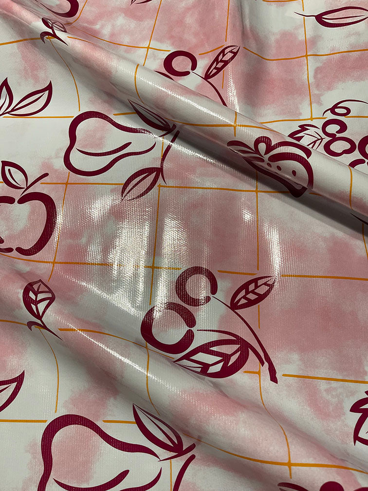 Wine Orange Check Oilcloth Fabric - Reorderable