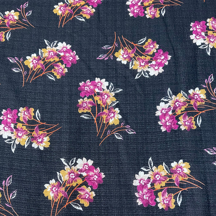 2 1/2 YD PC-Black Floral Ripstop Print Chiffon Fabric