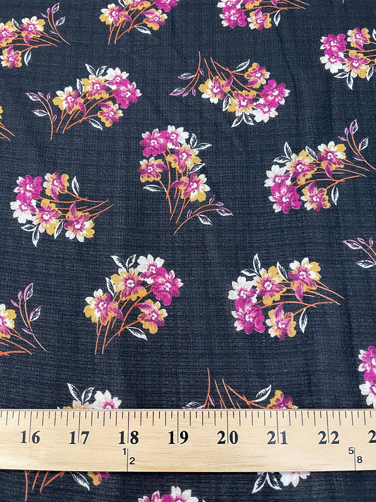 2 1/2 YD PC-Black Floral Ripstop Print Chiffon Fabric