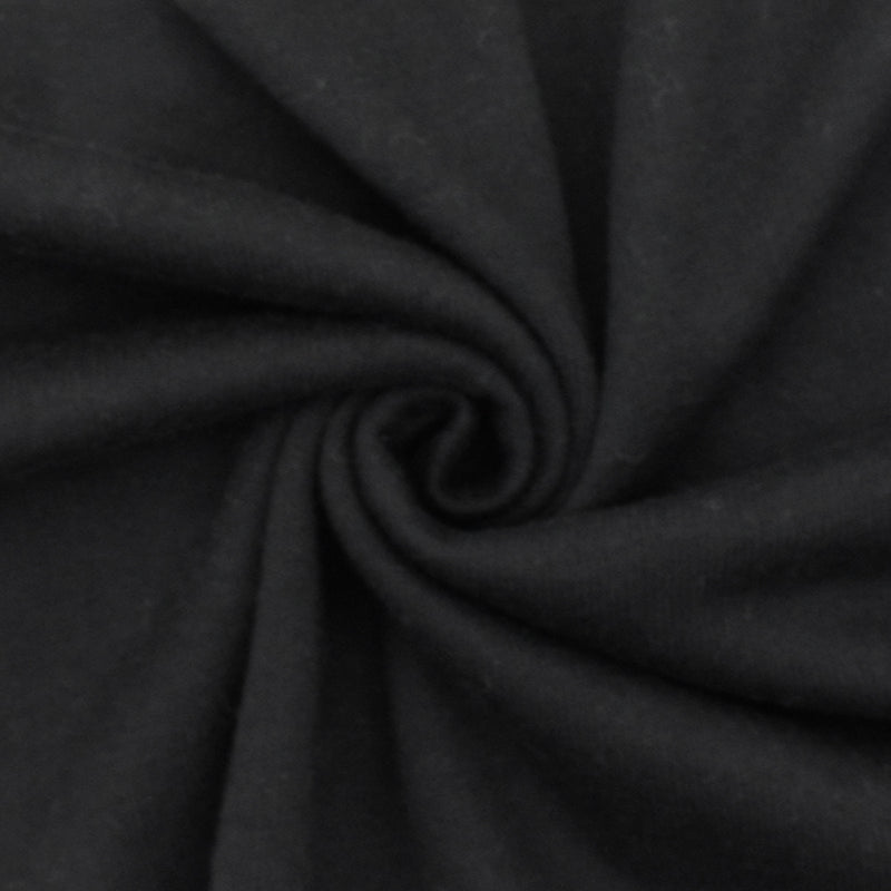 Simple Black Solid Stretch Cotton Terry Knit Fabric