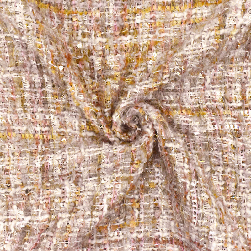 Beige-Pink-Multi Famous Designer Tweed Sequin Woven Jacketing Fabric
