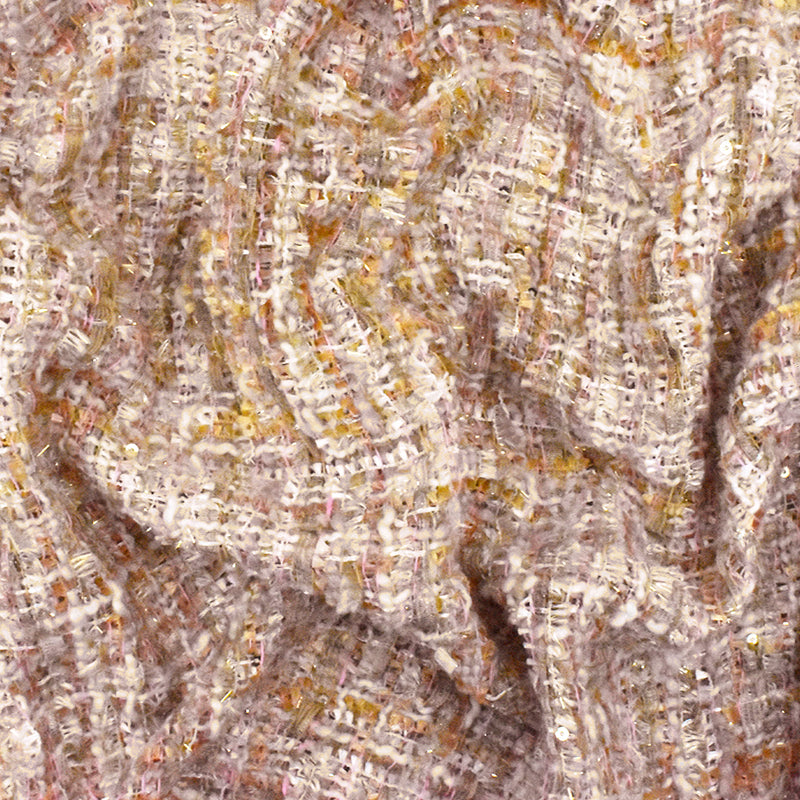 Beige-Pink-Multi Famous Designer Tweed Sequin Woven Jacketing Fabric