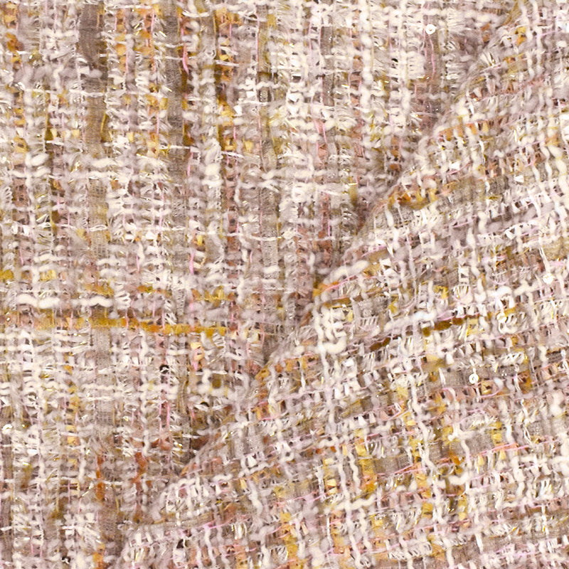 Beige-Pink-Multi Famous Designer Tweed Sequin Woven Jacketing Fabric