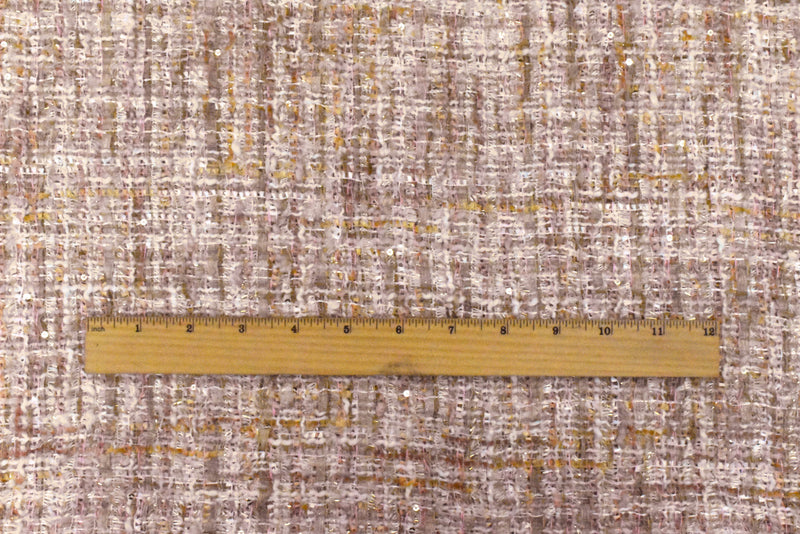 Beige-Pink-Multi Famous Designer Tweed Sequin Woven Jacketing Fabric