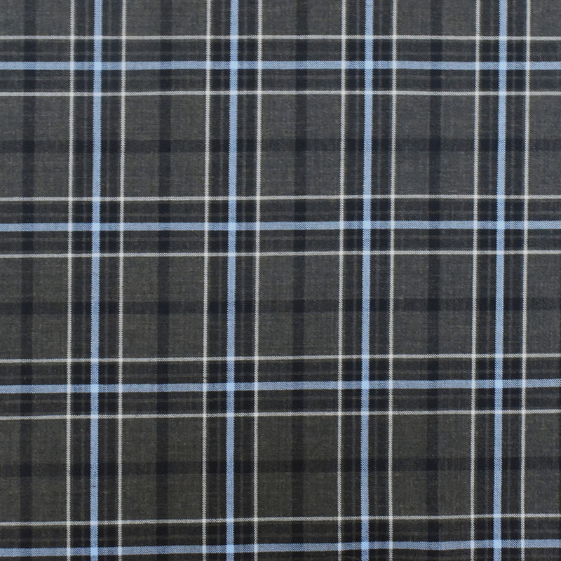 Slate Gray-Blue-Multi Plaid Poly-Wool Woven Suiting Fabric