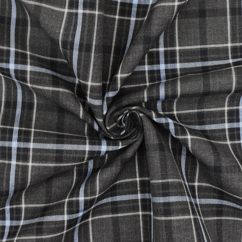 Slate Gray-Blue-Multi Plaid Poly-Wool Woven Suiting Fabric