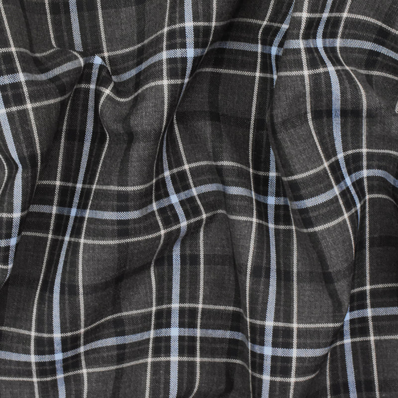 Slate Gray-Blue-Multi Plaid Poly-Wool Woven Suiting Fabric