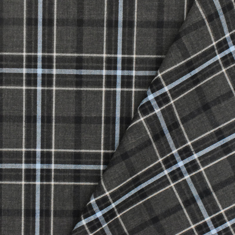 Slate Gray-Blue-Multi Plaid Poly-Wool Woven Suiting Fabric