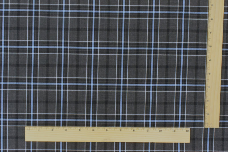 Slate Gray-Blue-Multi Plaid Poly-Wool Woven Suiting Fabric