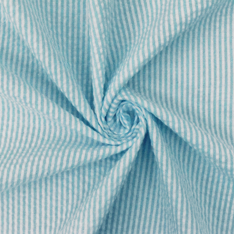 Blue-White Stripe Cotton Poly Seersucker Woven Fabric