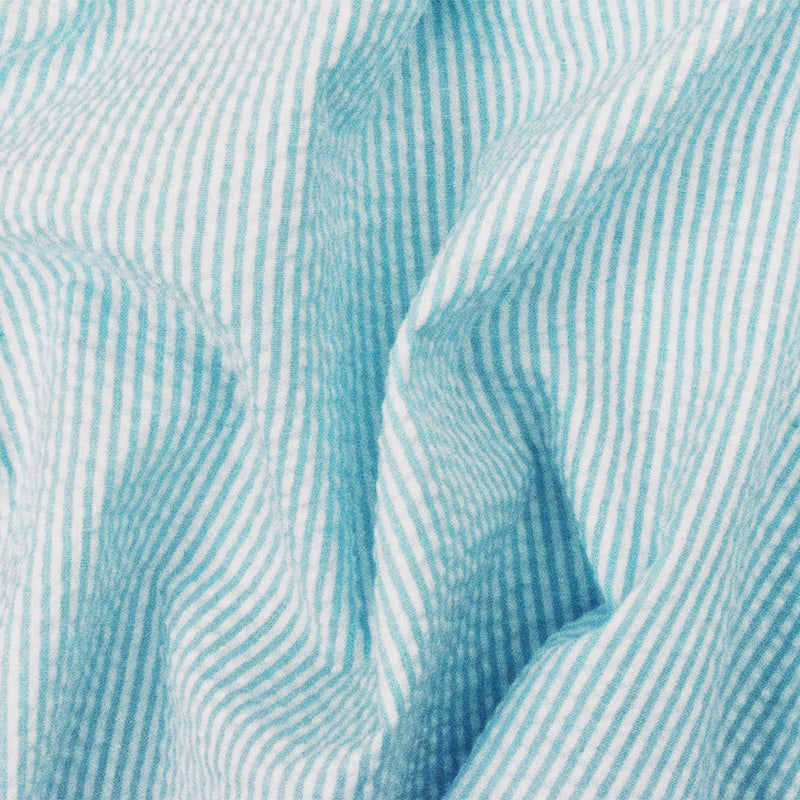 Blue-White Stripe Cotton Poly Seersucker Woven Fabric