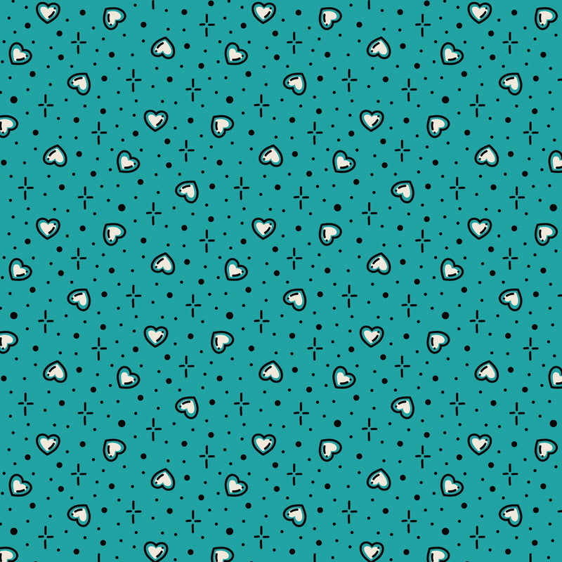 Teal Hearts Love Ink 3388 Cotton 44”/45” Fabric Per Yard