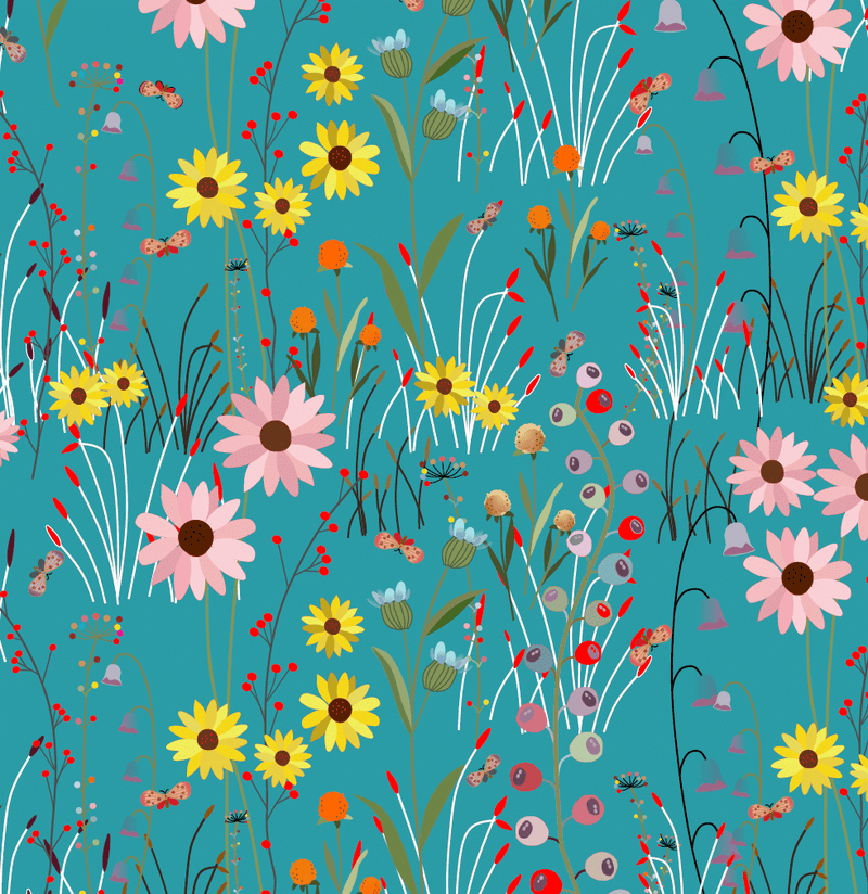 Turquoise Over The Hill View 43"/44" Cotton Fabric Per Yard