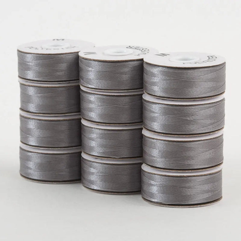 Super Bobs Poly #622 Gray (M-Style) 12 pack pre-wound bobbins