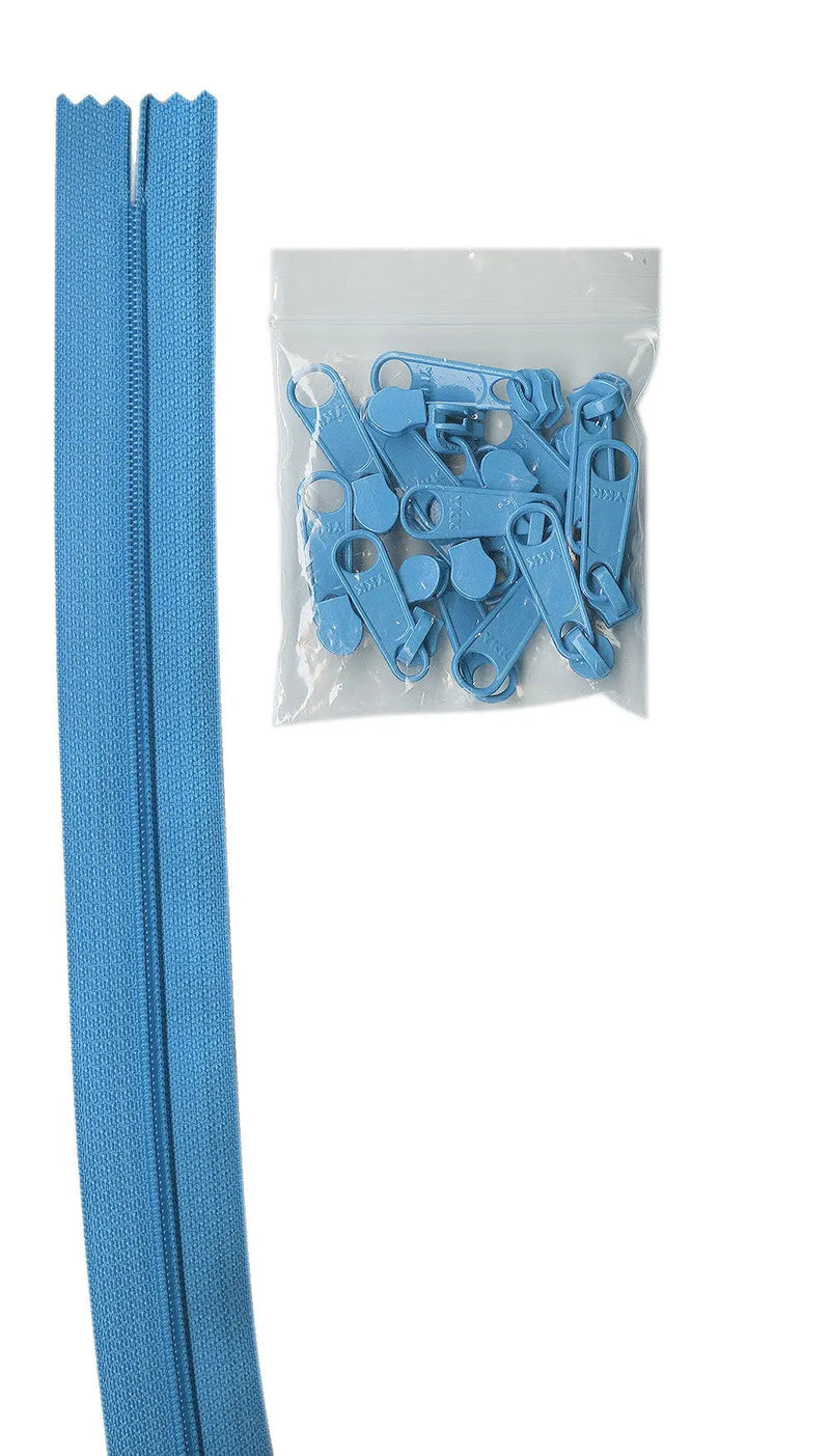 4 yards of 16mm #4.5 zipper chain and 16 Extra-Large Coordinated Pulls Parrot Bl