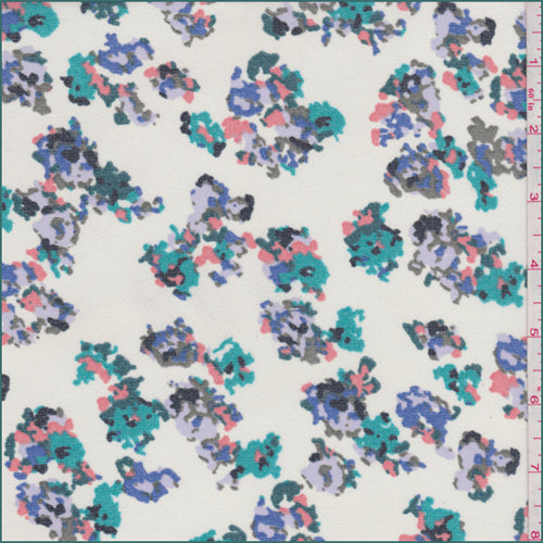 4 3/8 YD PC-Ecru Multi Mottled Floral Polyester Chiffon Fabric