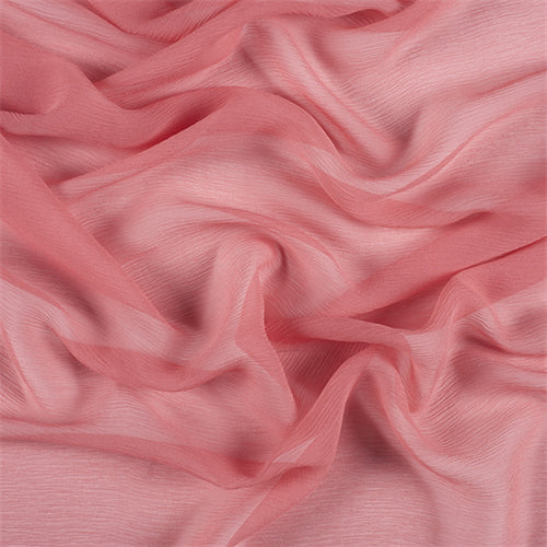Runway Silks Coral Orange Crinkled Silk Chiffon Fabric - Reorderable
