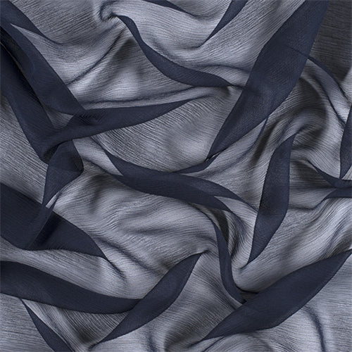 Runway Silks Navy Blue Crinkled Silk Chiffon Fabric - Reorderable