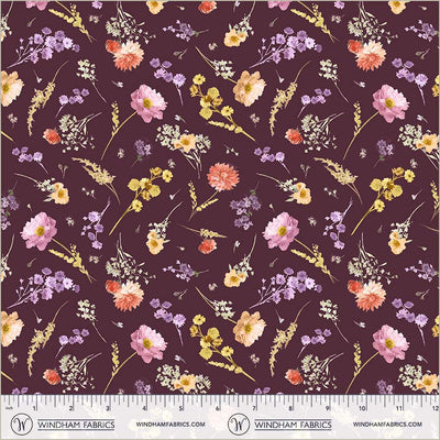 Aviva Floral Charm Aubergine Cotton 44"/45" Fabric Per Yard
